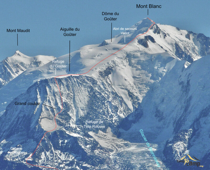 The Gouter route on Mont Blanc. Image c/o Wikipedia
